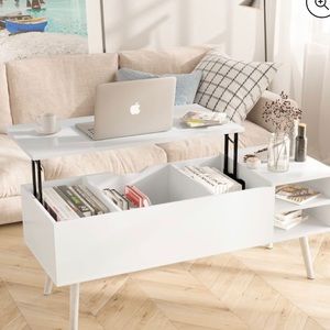 Modern Lift Top Coffee Table with Hidden Compartment & Adjustable Storage Shelf